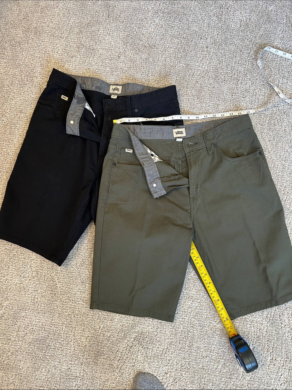 Vans Men's Flat Front Shorts size 32 Lot of 2, 1 Black one Army Green